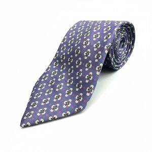 Robert Stewart Hartford Conn Mens Purple Silk Geometric Floral Medallion Necktie